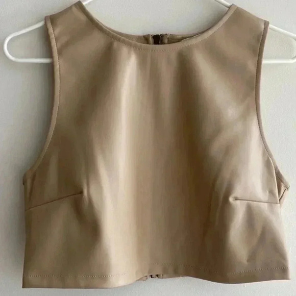 Kirious Faux Vegan Leather Cropped Tank Top, Tan/Cream Tank, Women’s Large - Picture 1 of 16